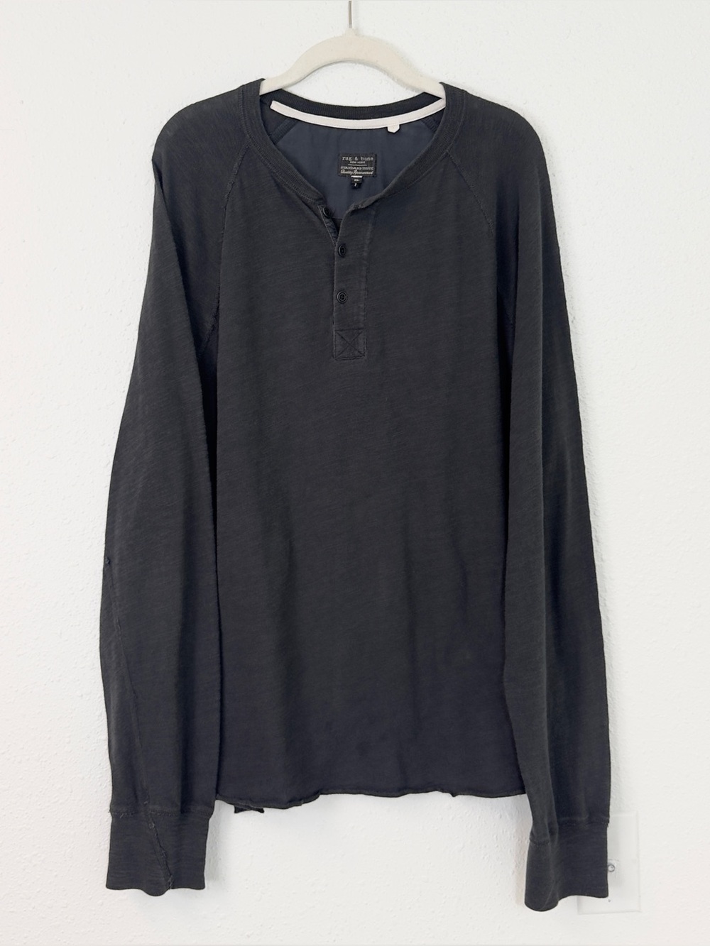 Rag & Bone Standard Issue Long Sleeve Gray Henley Shirt Cotton Tee Men's XL